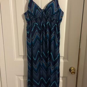Chevron Patterned Blue and Black Maxi Dress